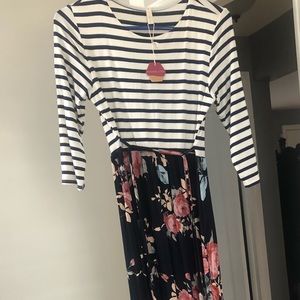 Pink Blush maternity navy dress.